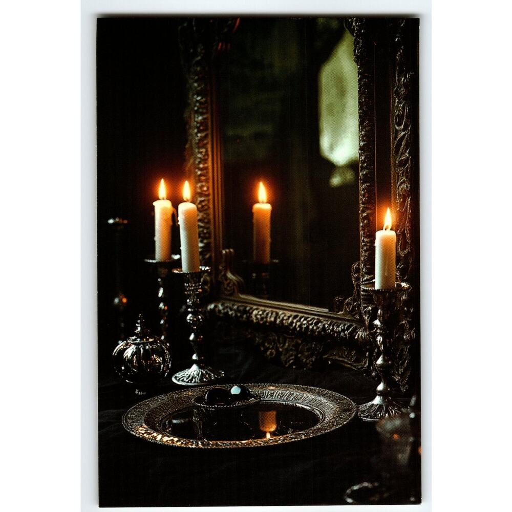 Vintage Photochrome Candlelit Mirror Scene Postcard 5.5x4 Inch